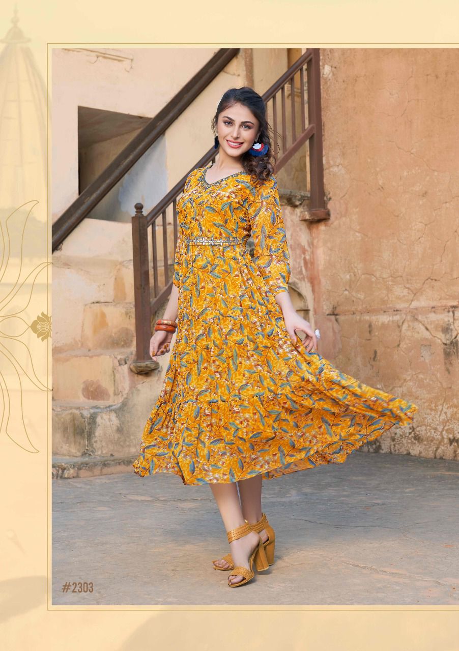 FUSION New Latest Designer Party Wear Printed Georgette Kurtis Collection